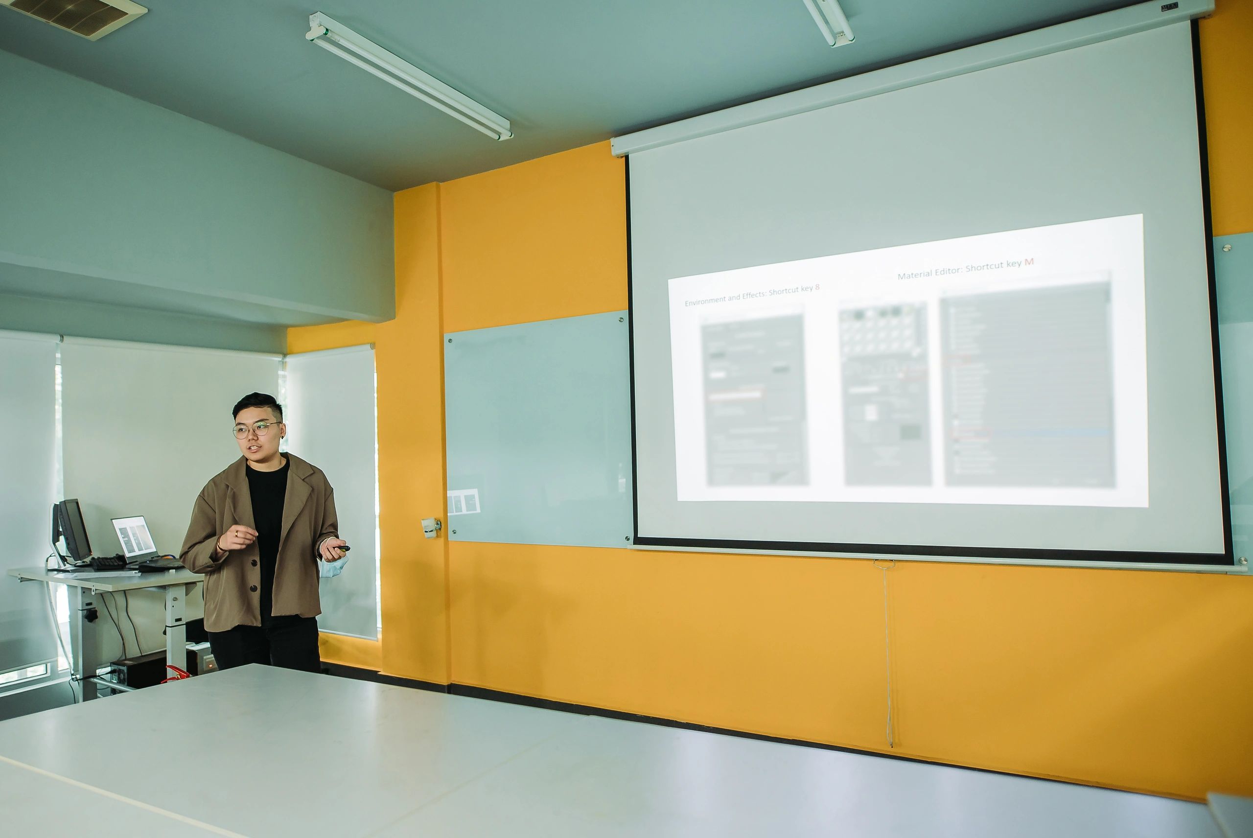 Student presenting in a classroom