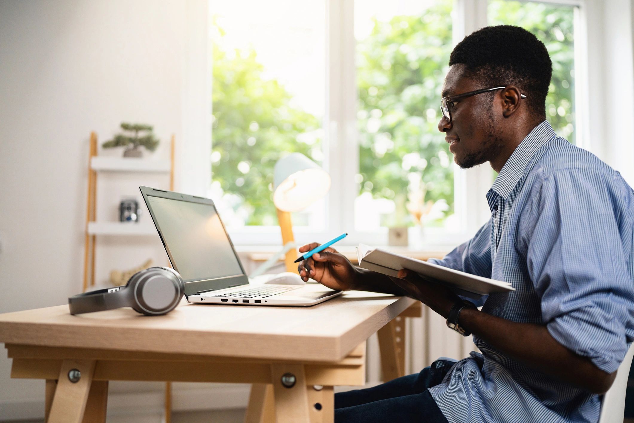 Student completing online training on a laptop